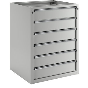 Schubladenschrank ohne Platte, Breite 760 mm, 6 Schubladen à 150 mm, Front lichtgrau.
