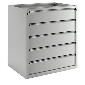 Schubladenschrank ohne Platte, Breite 910 mm, 5 Schubladen, Front lichtgrau.
