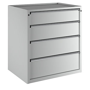 Schubladenschrank, BxT 910 x 675 mm, Schubladentraglast 100 kg, 4 Schubladen, Höhe 980 mm, Front lichtgrau.