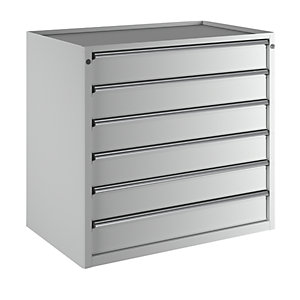 Schubladenschrank, BxT 1060 x 675 mm, Schubladentraglast 100 kg, 6 Schubladen, Höhe 980 mm, Front lichtgrau.