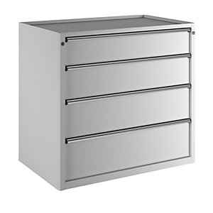 Schubladenschrank, BxT 1060 x 675 mm, Schubladentraglast 100 kg, 4 Schubladen, Höhe 980 mm, Front lichtgrau.
