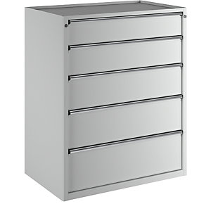Schubladenschrank, BxT 1060 x 675 mm, Schubladentraglast 100 kg, 5 Schubladen, Höhe 1280 mm, Front lichtgrau.