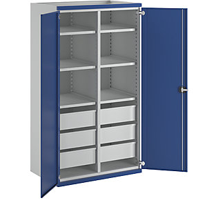 Schwerlastschrank mit Trennwand, 6 Schubladen à 180 mm, HxBxT 1950 x 1084 x 690 mm.