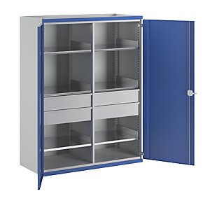 Schwerlastschrank JUMBO mit Trennwand, 4 Schubladen, HxBxT 1950 x 1484 x 690 mm.