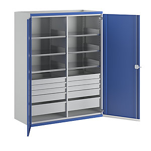 Schwerlastschrank JUMBO mit Trennwand, 10 Schubladen, HxBxT 1950 x 1484 x 690 mm.