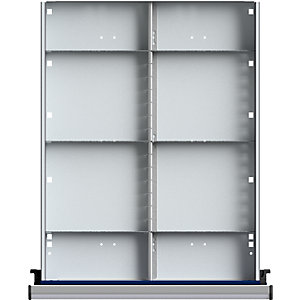 Schubladeneinteilung, Set mit 1 Längs- und 6 Querteilern, für 180 und 270 mm hohe Schubladen.
