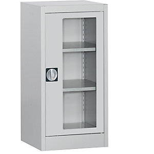 Sichtfenster-Flügeltürschrank, mit 2 Fachböden, HxBxT 1016 x 500 x 500 mm, lichtgrau.
