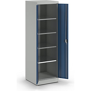 Schwerlast-Flügeltürschrank, HxB 1950 x 600 mm, Tiefe 600 mm, lichtgrau/enzianblau.