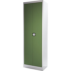 Schwerlast-Flügeltürschrank, HxB 1950 x 600 mm, Tiefe 420 mm, lichtgrau/resedagrün.