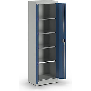 Schwerlast-Flügeltürschrank, HxB 1950 x 600 mm, Tiefe 420 mm, lichtgrau/enzianblau.