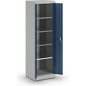 Schwerlast-Flügeltürschrank, HxB 1950 x 600 mm, Tiefe 500 mm, lichtgrau/enzianblau.