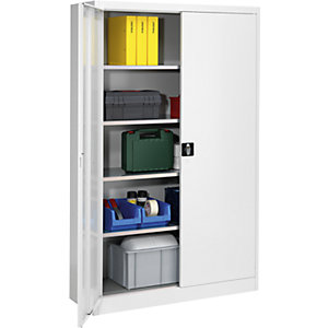 Schwerlast-Flügeltürschrank, HxB 1950 x 1200 mm, Tiefe 420 mm, lichtgrau.