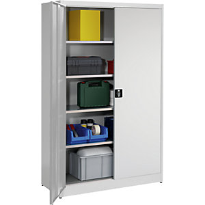 Schwerlast-Flügeltürschrank, HxB 1950 x 1200 mm, Tiefe 500 mm, lichtgrau.