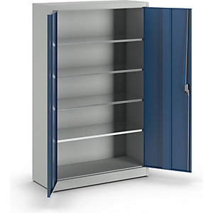 Schwerlast-Flügeltürschrank, HxB 1950 x 1200 mm, Tiefe 500 mm, lichtgrau/enzianblau.