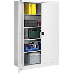 Schwerlast-Flügeltürschrank, HxB 1950 x 1200 mm, Tiefe 600 mm, lichtgrau.