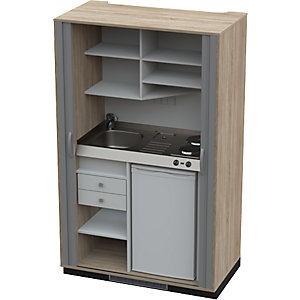 Schrankküche mit Jalousiefront, 2 Massekochfelder, Becken links, Eiche/anthrazit 1956 x 1200 x 650 mm.