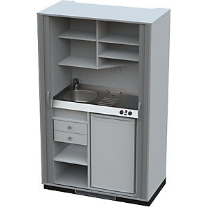 Schrankküche mit Jalousiefront, 2 Glaskeramikkochfelder, Becken links, grau/anthrazit 1956 x 1200 x 650 mm.