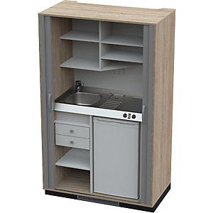 Schrankküche mit Jalousiefront, 2 Glaskeramikkochfelder, Becken links, Eiche/anthrazit 1956 x 1200 x 650 mm.
