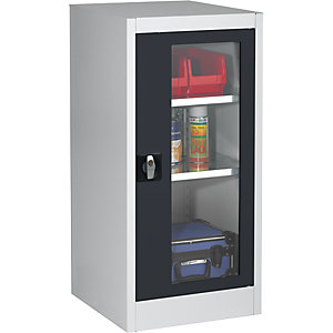 Sichtfenster-Flügeltürschrank, mit 2 Fachböden, HxBxT 1016 x 500 x 500 mm, lichtgrau/anthrazitgrau.