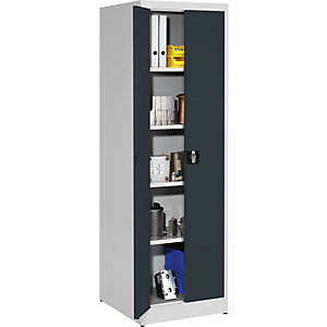 Schwerlast-Flügeltürschrank, HxB 1950 x 600 mm, Tiefe 600 mm, lichtgrau/anthrazitgrau.