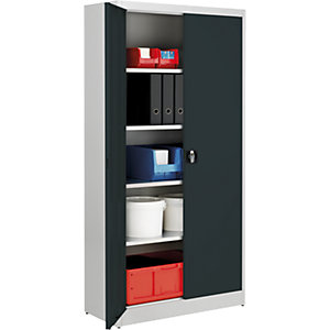 Schwerlast-Flügeltürschrank, HxB 1950 x 950 mm, Tiefe 420 mm, lichtgrau/anthrazitgrau.