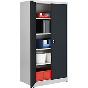 Schwerlast-Flügeltürschrank, HxB 1950 x 950 mm, Tiefe 600 mm, lichtgrau/anthrazitgrau.