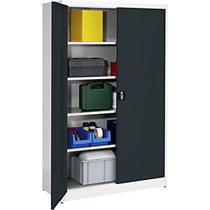 Schwerlast-Flügeltürschrank, HxB 1950 x 1200 mm, Tiefe 500 mm, lichtgrau/anthrazitgrau.