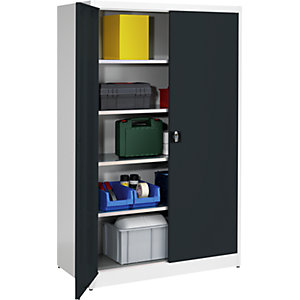 Schwerlast-Flügeltürschrank, HxB 1950 x 1200 mm, Tiefe 600 mm, lichtgrau/anthrazitgrau.