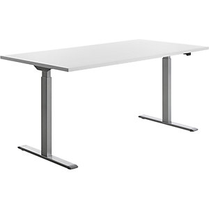 Schreibtisch, elektrisch höhenverstellbar, gerade, BxT 1600 x 800 mm, weiß/grau.