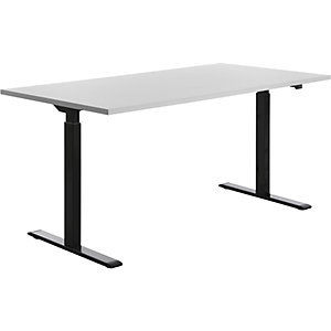 Schreibtisch, elektrisch höhenverstellbar, gerade, BxT 1600 x 800 mm, lichtgrau/schwarz.