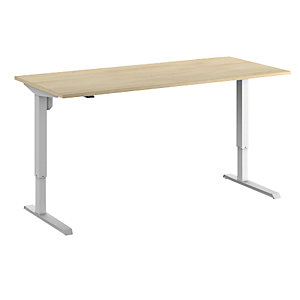 Schreibtisch Venla, elektrisch höhenverstellbar, gerade, BxT 1800 x 800 mm, Eiche/weiß.