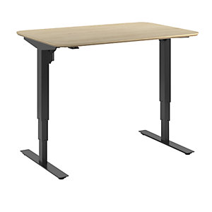 Schreibtisch Atlanta Trend, elektrisch höhenverstellbar, gerade, abgerundete Ecken, BxT 1200 x 800 mm, Eiche/schwarz.