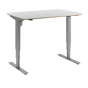 Schreibtisch Atlanta Trend, elektrisch höhenverstellbar, gerade, abgerundete Ecken, BxT 1200 x 800 mm, weiß/silber.