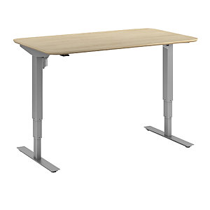 Schreibtisch Atlanta Trend, elektrisch höhenverstellbar, gerade, abgerundete Ecken, BxT 1400 x 800 mm, Eiche/silber.