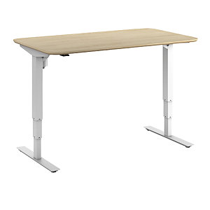 Schreibtisch Atlanta Trend, elektrisch höhenverstellbar, gerade, abgerundete Ecken, BxT 1400 x 800 mm, Eiche/weiß.