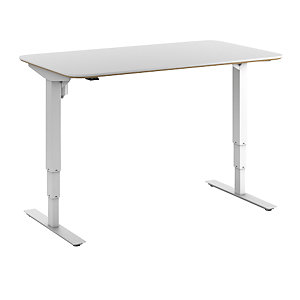 Schreibtisch Atlanta Trend, elektrisch höhenverstellbar, gerade, abgerundete Ecken, BxT 1400 x 800 mm, weiß/weiß.