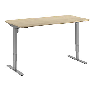 Schreibtisch Atlanta Trend, elektrisch höhenverstellbar, gerade, abgerundete Ecken, BxT 1600 x 800 mm, Eiche/silber.