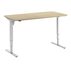 Schreibtisch Atlanta Trend, elektrisch höhenverstellbar, gerade, abgerundete Ecken, BxT 1600 x 800 mm, Eiche/weiß.