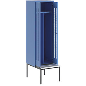 Schwarz-Weiß-Spind Berlin 1 mit Sitzbank, 1 Abteil, lichtblau, B 600 mm, untergebaut, Kunststoff.