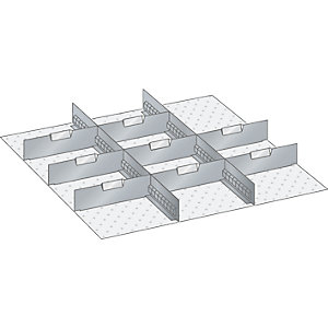 Schubladeneinteilungsmaterial-Set, 2 Schlitzwände und 8 Trennbleche, 10-teilig, für Fronthöhe 100, 125 mm.