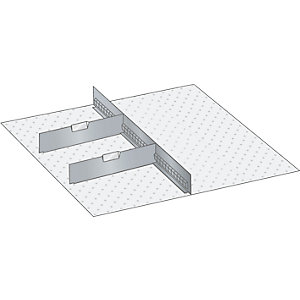 Schubladeneinteilungsmaterial-Set, 1 Schlitzwand und 2 Trennbleche, 3-teilig, für Fronthöhe 150 mm.