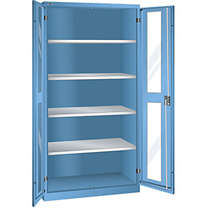 Sichtfensterschrank, HxBxT 1950 x 1000 x 580 mm, mit 4 Fachböden, lichtblau.