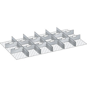 Schubladeneinteilungsset, 5 Schlitzwände, 12 Trennbleche, 17-teilig, für Fronthöhe 200 mm.