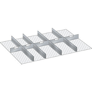 Schubladeneinteilungsset, 4 Schlitzwände, 5 Trennbleche, 9-teilig, für Fronthöhe 100, 125 mm.