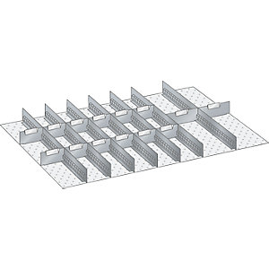 Schubladeneinteilungsset, 7 Schlitzwände, 14 Trennbleche, 21-teilig, für Fronthöhe 100, 125 mm.