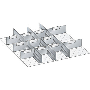 Schubladeneinteilungs-Set, 3 Schlitzwände, 11 Trennbleche, für Fronthöhe 150 mm.