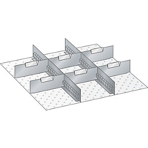 Schubladeneinteilungs-Set, 2 Schlitzwände, 6 Trennbleche, für Fronthöhe 75 mm.