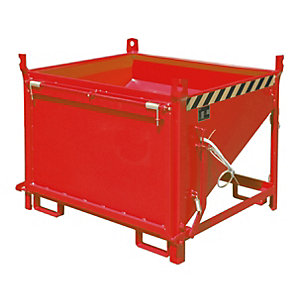 Silobehälter, Volumen 0,50 m³, mit stirnseitiger Klappe, feuerrot RAL 3000.